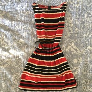 Red, White, & Black Stripped Belted Dress